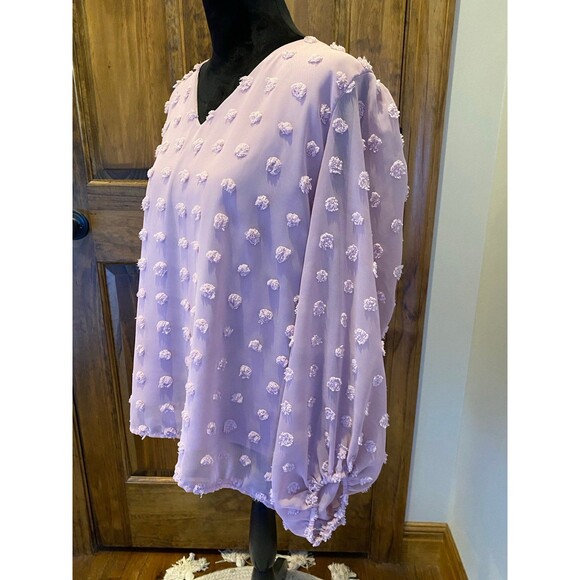 Forgotten Grace Dusty Rose Pink Long Sleeve V Neck Pokadot Size 1X Top Blouse - Picture 5 of 10